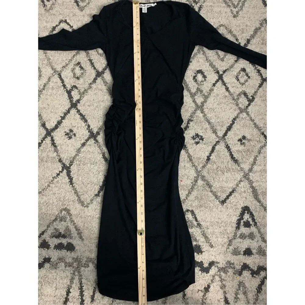 Beautiful UNIQUE Michael Stars Anthropologie Black Maxi Dress Longsleeves Bodyc - Picture 9 of 10
